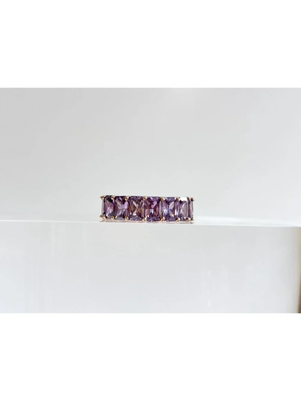 Amethyst Gemstone Gold Overlay Sterling Silver 925 Vintage Ring - sz 7